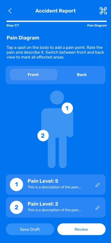Accident Report: pain diagram